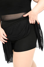 black mesh skirt over attached shorts