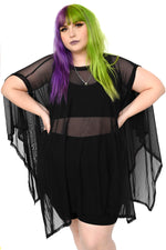 oversized black mesh tunic top