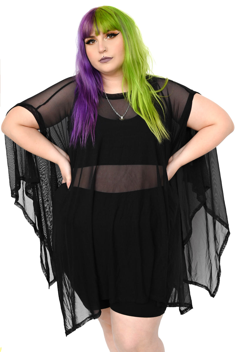 oversized black mesh tunic top