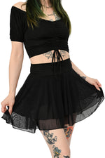 this black skirt is actually shorts with a mesh skirt sewn on