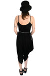 black oversized drop crotch jumpsuit with thin shoulder straps