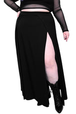 black maxi skirt with slits and shorts