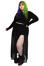 mesh skirt with two sky high slits in the front with built in modal shorts