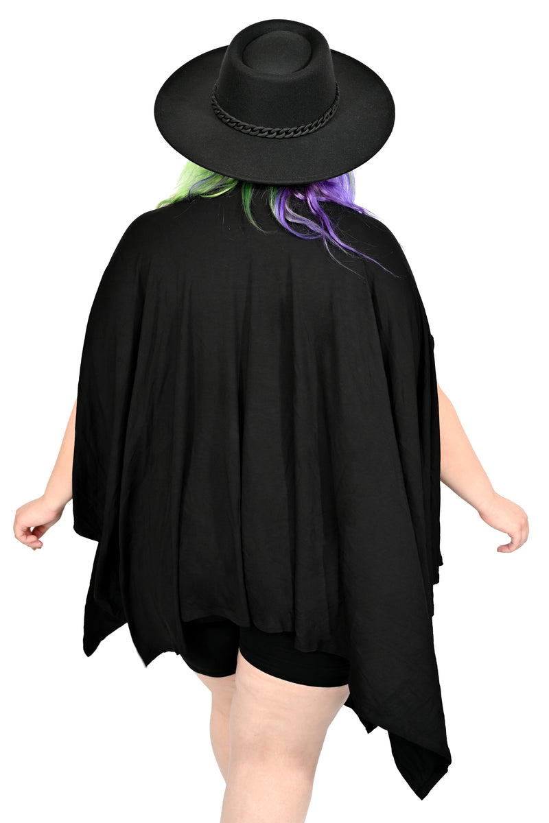 Super soft and stretchy cotton modal black tunic with draping fabric where sleeves would be