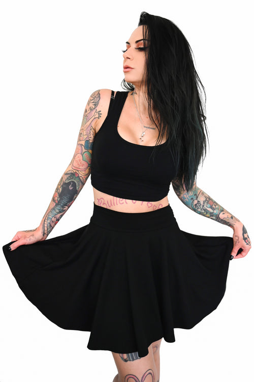 black high waisted skater skirt 