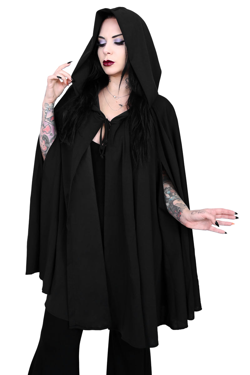 short black hooded cape