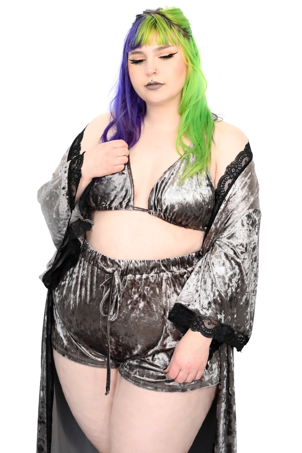 Velvet Bathory Dressing Robe - Chrome Grey