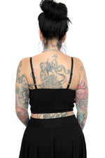 ruched crop top with corset style front detail and spaghetti style adjustable straps