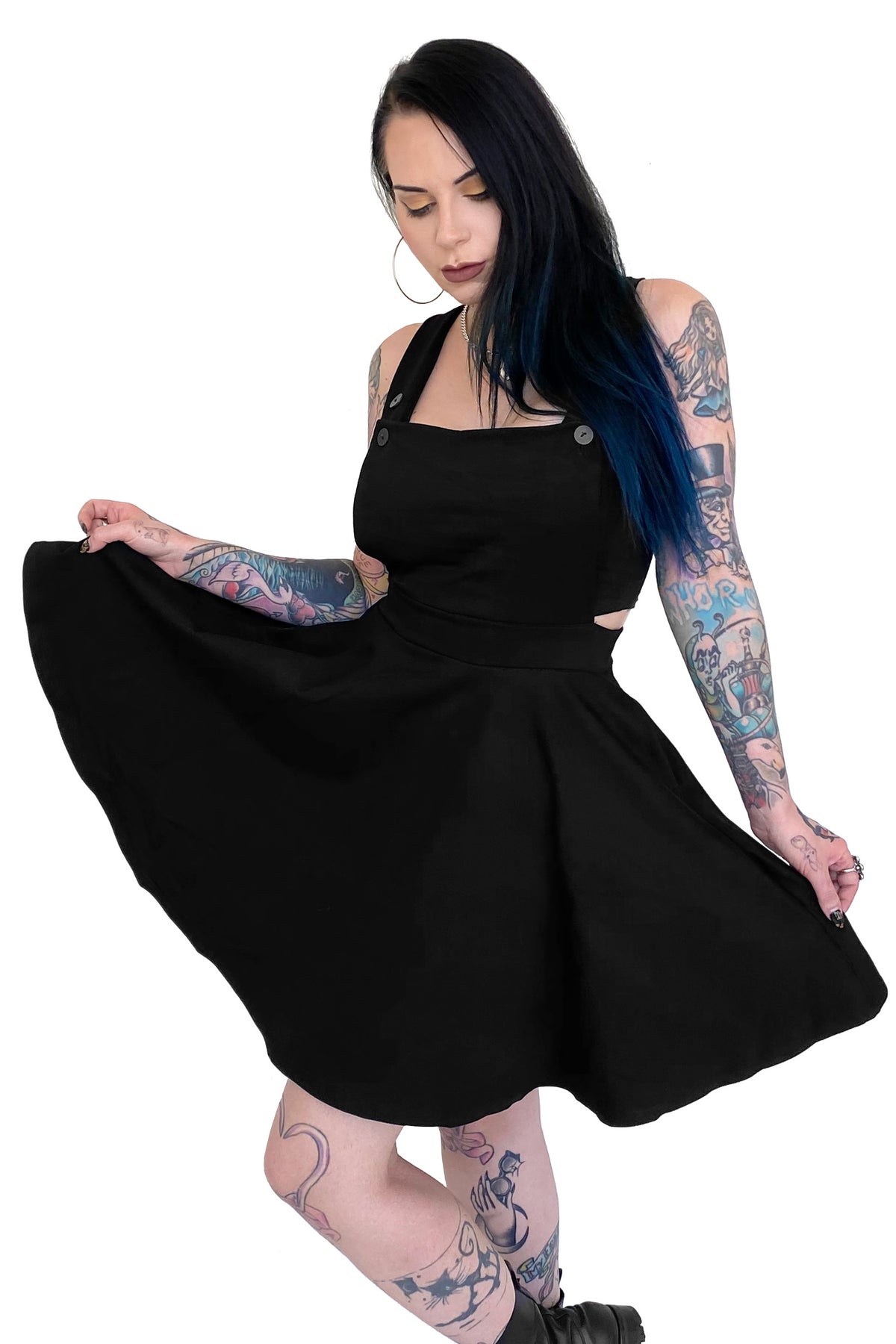 black pinafore short dress 