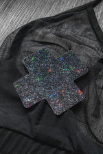 black glitter pasties that can be an "X" or cross