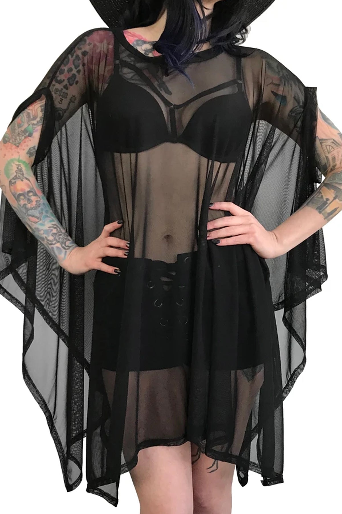oversized black mesh tunic top