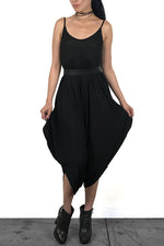 black oversized drop crotch jumpsuit with thin shoulder straps 