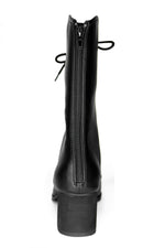 black vegan leather lace up witch boot with back zipper