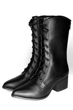 black vegan leather lace up witch boot