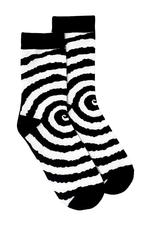 Black and white spiral on a black sock