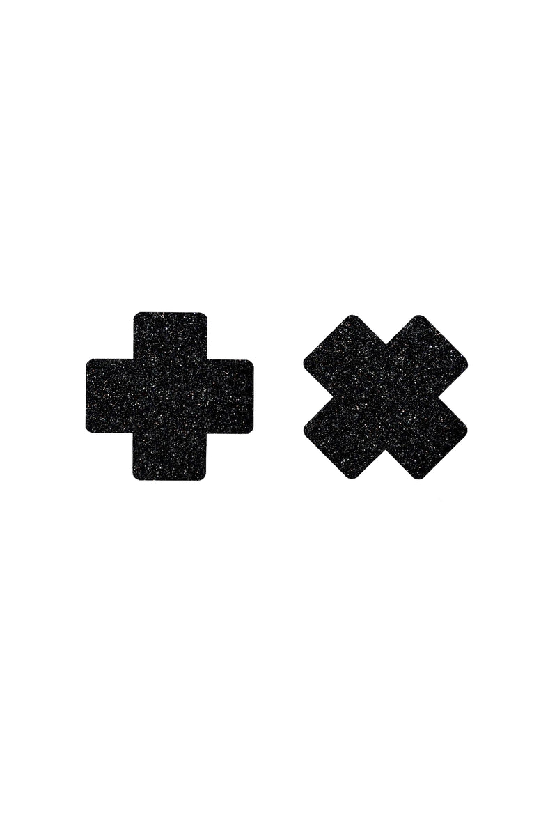 black glitter pasties that can be an "X" or cross