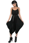 black oversized drop crotch jumpsuit with thin shoulder straps 